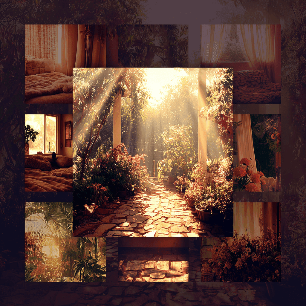 Turned interior scene with layered texture and tone